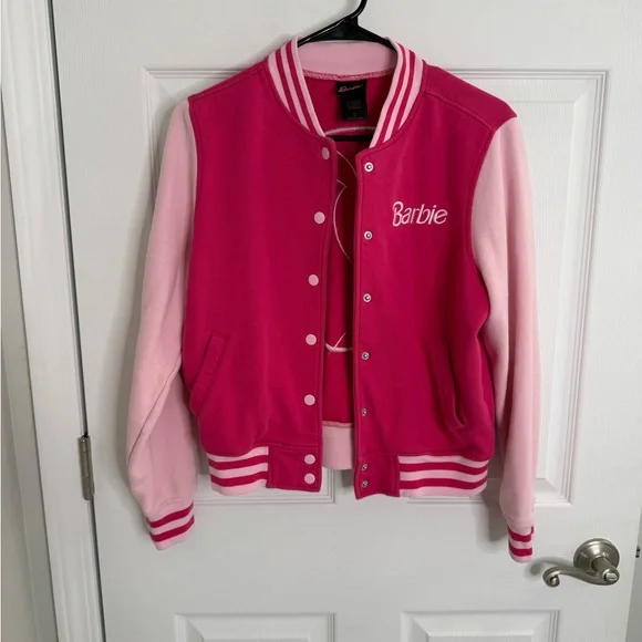 Barbie Women's Jacket Size L varsity jacket pink cotton vintage style - Picture 6 of 6